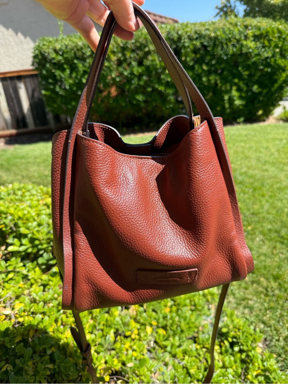 Structured Pebbled Leather Crossbody/Tote Bag in Chestnut Brown - Picture 14 of 14